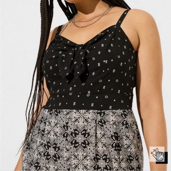 Torrid Geo Print Challis Tie Front Culotte Jumpsuit - Picture 3 of 15